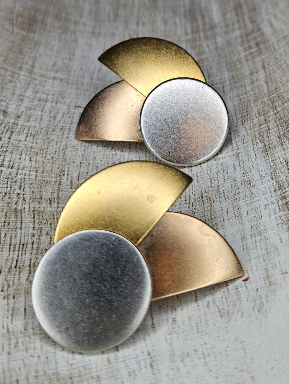 Vtg MONET 1980s Mixed Metal Geometric Modernist Crescent Post Stud Earrings